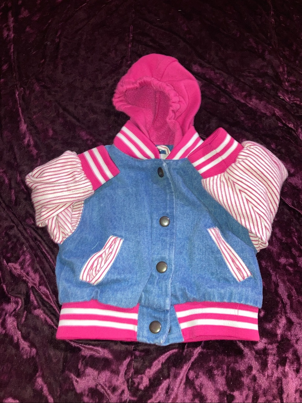 Girls' Pink Hooded Denim Jacket Coat